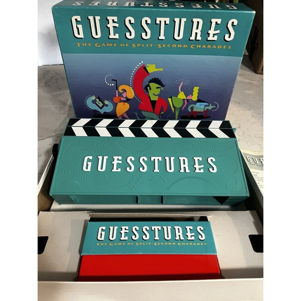 Vintage 1990 Milton Bradley Guesstures Complete Working Board Game Sealed Crayon